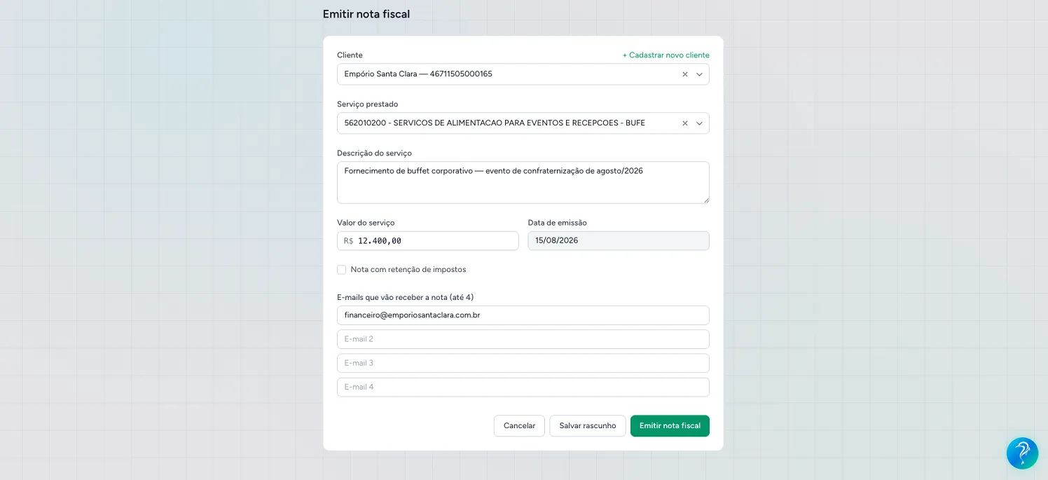 Emissão de nota fiscal na Numera